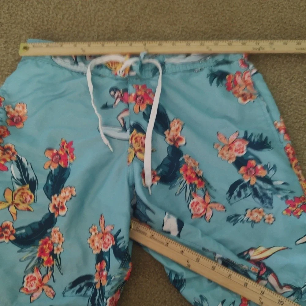 Batman Swim Trunks Mens‎ Medium Teal Blue Excellent Surfing Robin Floral Shorts